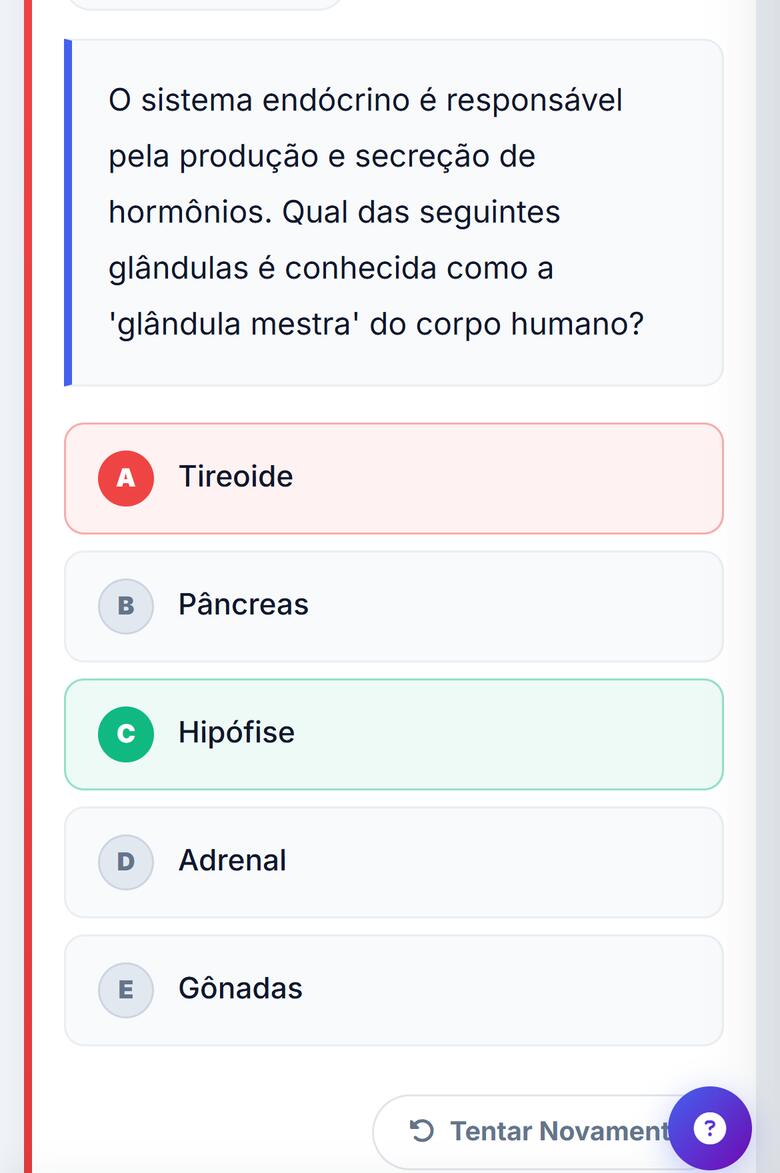 Questão do banco no celular com a alternativa marcada e a correta destacadas