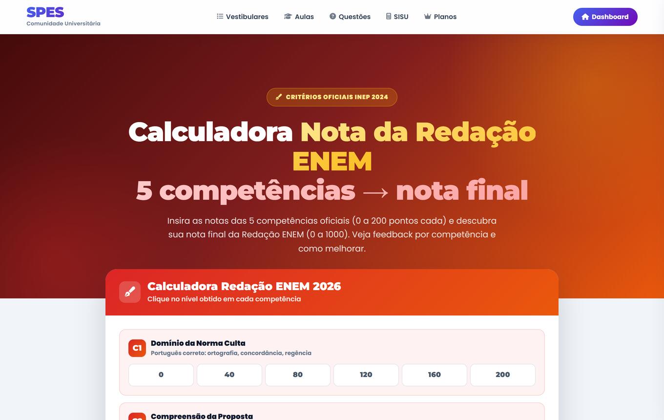 Calculadora da nota da redação do ENEM pelas cinco competências