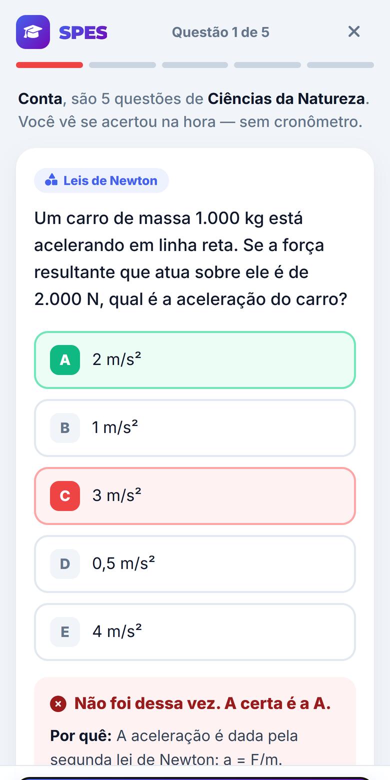 Questão da missão no celular, com a resposta certa e a explicação logo abaixo